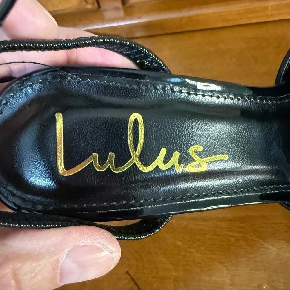Lulu's Sagaa black patent Pointed toe sling back Heels 4 inches woman's 6.5